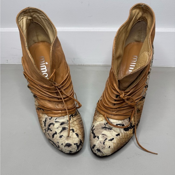 Limited Edition Mimosa Leopard & Beige Leather Booties – Size 7 – Made in Italy - Picture 3 of 17